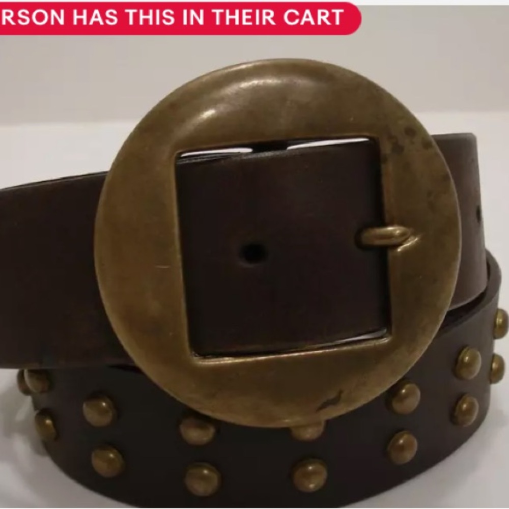 MEN’S- WOMEN LUCKY BRAND BROWN STUDDED BELT WITH BRASS BUCKLE